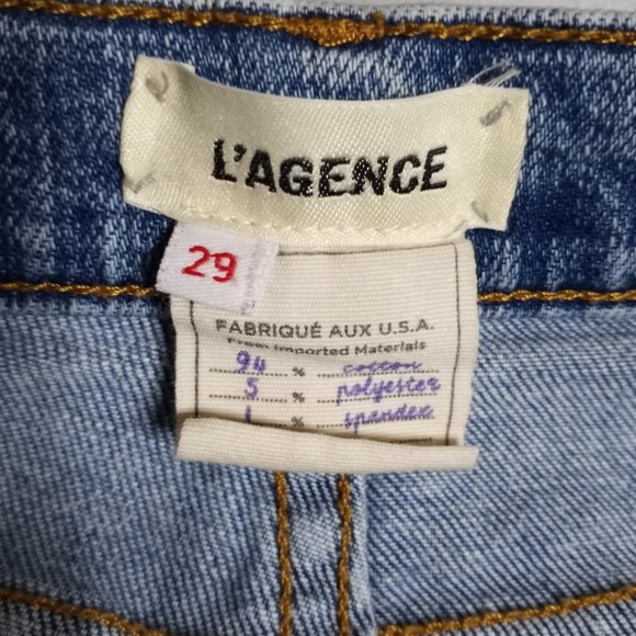 L'AGENCE Women's Cropped Mid-Rise Prism Blue Raw Hem Medium Wash Jeans Size 29 - Picture 6 of 7
